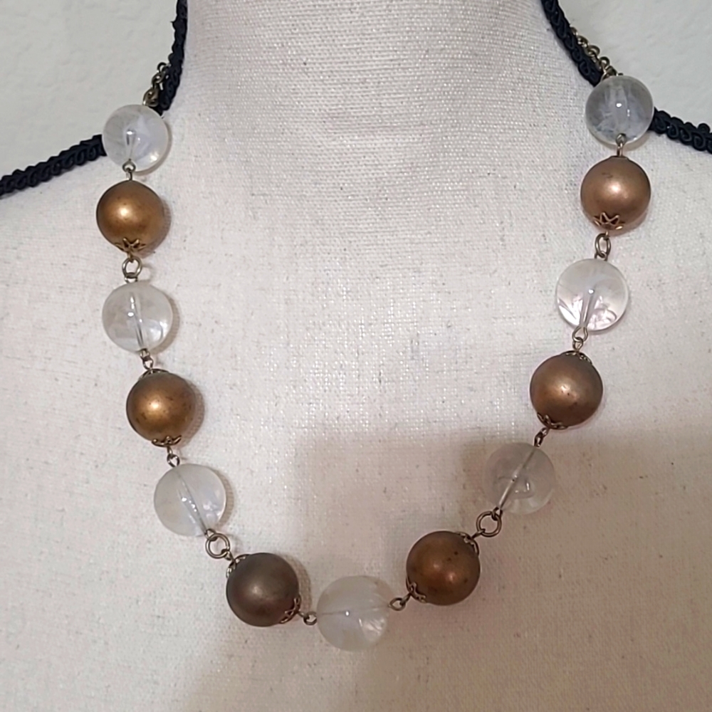 4/$25NECKLACE WITH BALLS  White,Bronze no stamp